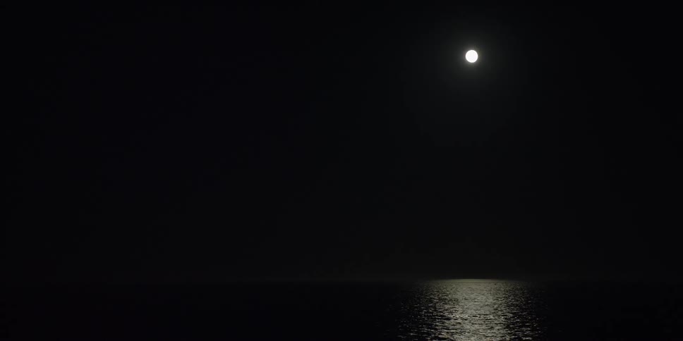 The moon is shining bright in the night sky