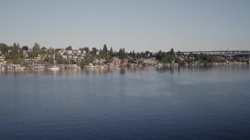 Homes and house boats along Seattle's Portage Bay neighborhood