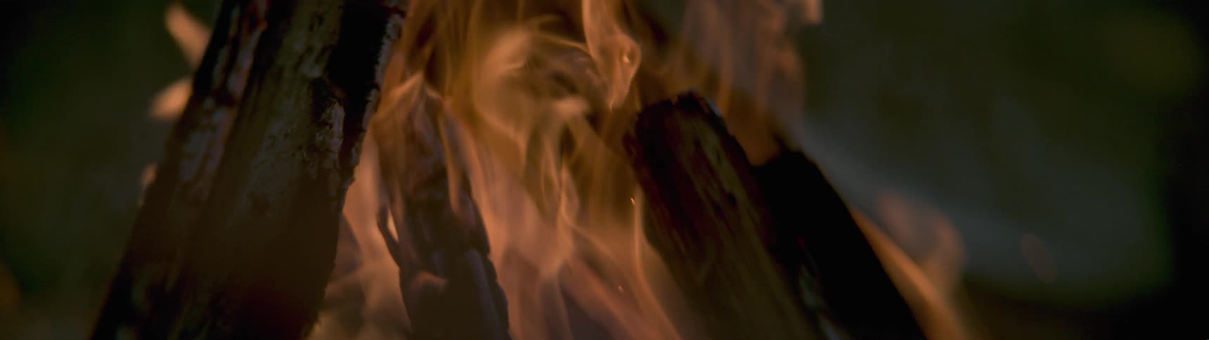 The fire is burning at night