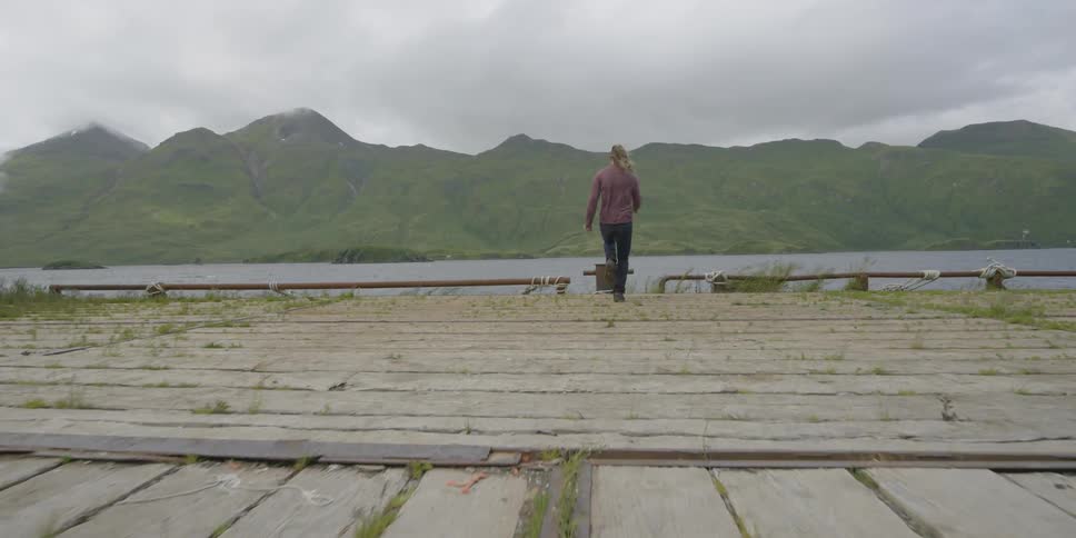 A man runs to the end of a pier and jumps in the water