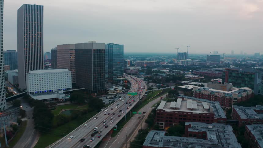 Vehicles travel along the highway roads