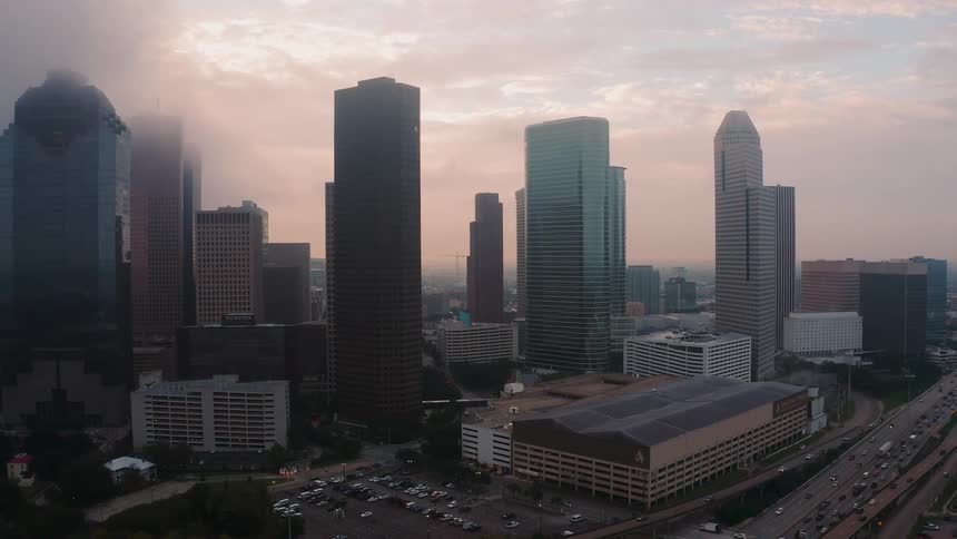 A city on a partly cloudy day