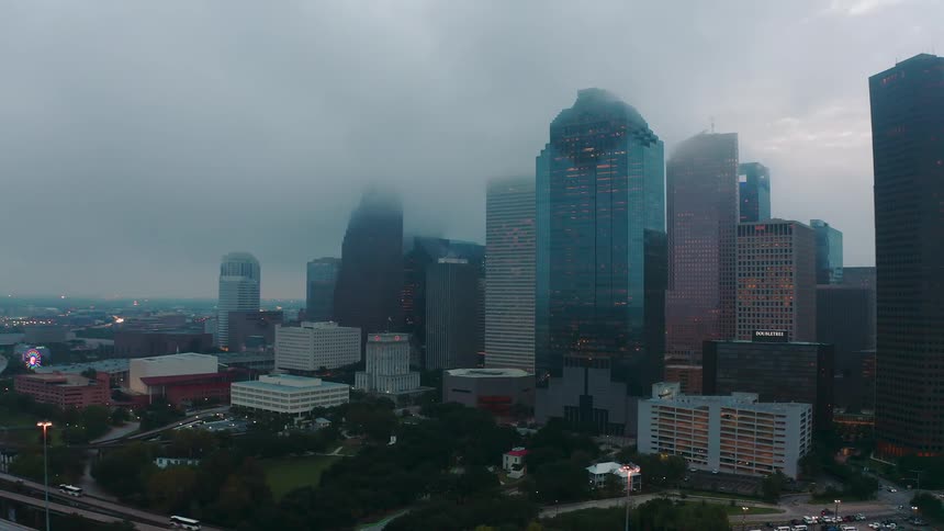 Downtown of a big city on a cloudy day