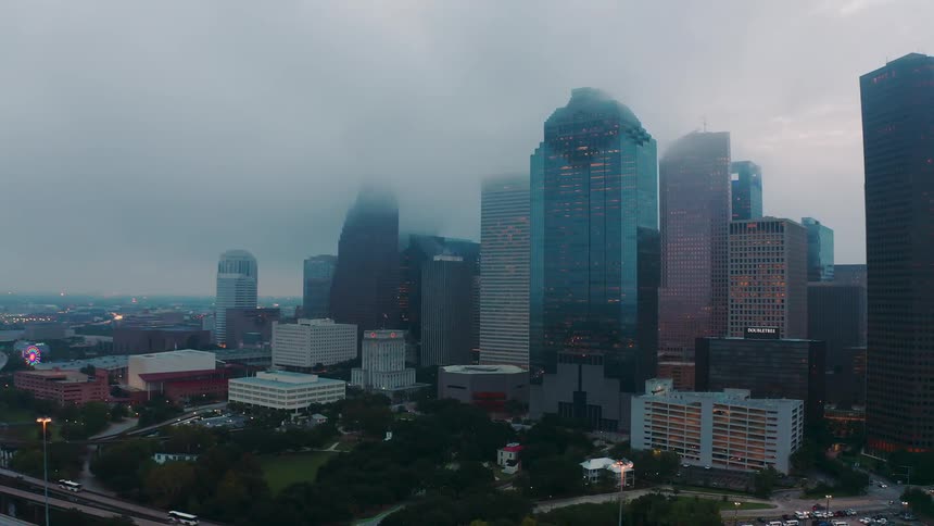 Fog hangs above the city