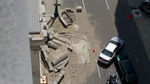 Aerial view of an accident