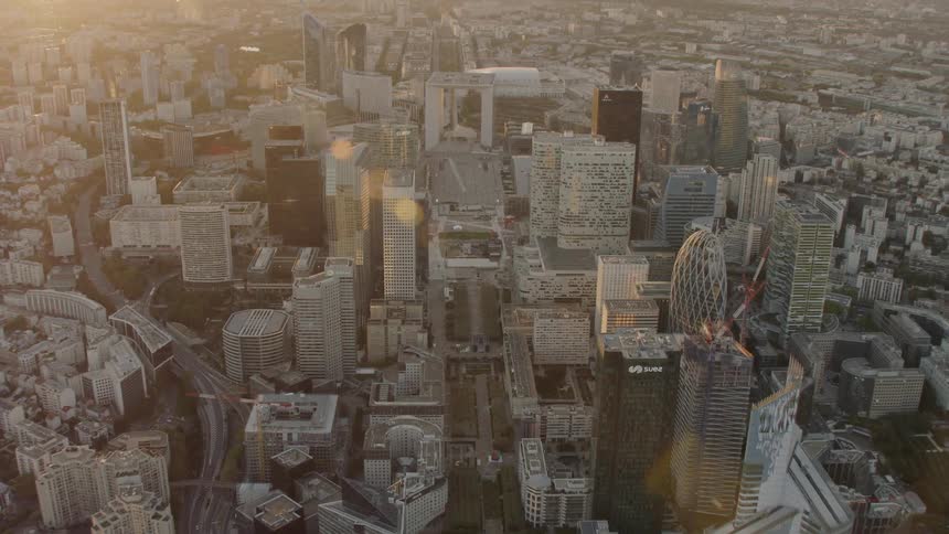 A city at sunrise