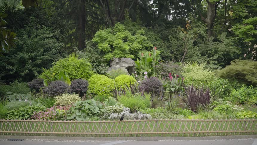 A garden on the side of a park walkway
