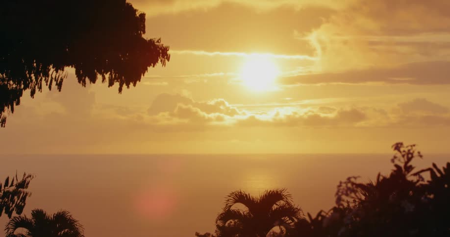 The sun shines brightly on the ocean water in tropical scene