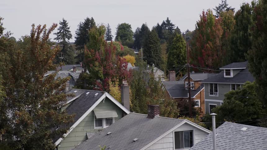 Houses sit in a neighborhood
