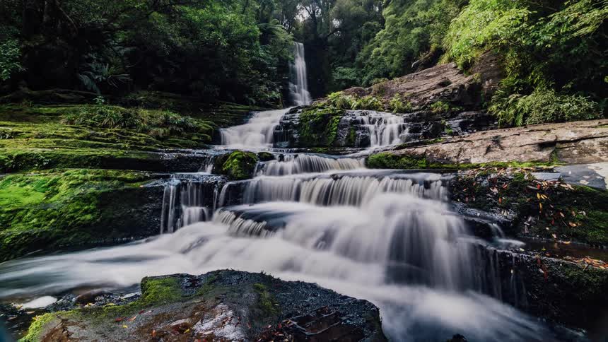 Time lapse of a waterfall in the woods