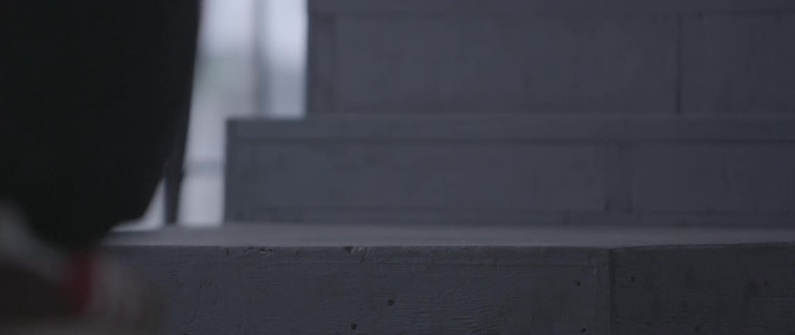 A person jumping up stairs