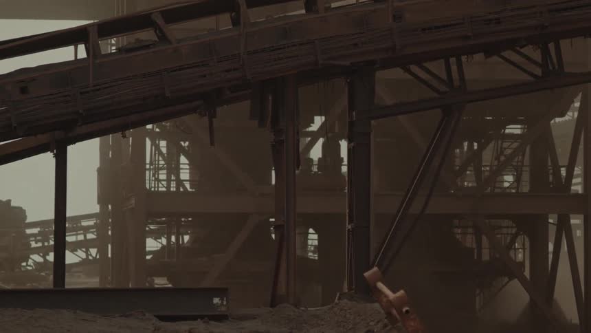 The worksite is empty with fog rolling over it