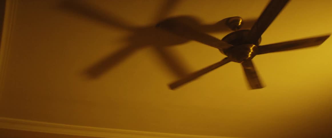 A ceiling fan casting a shadow on the ceiling