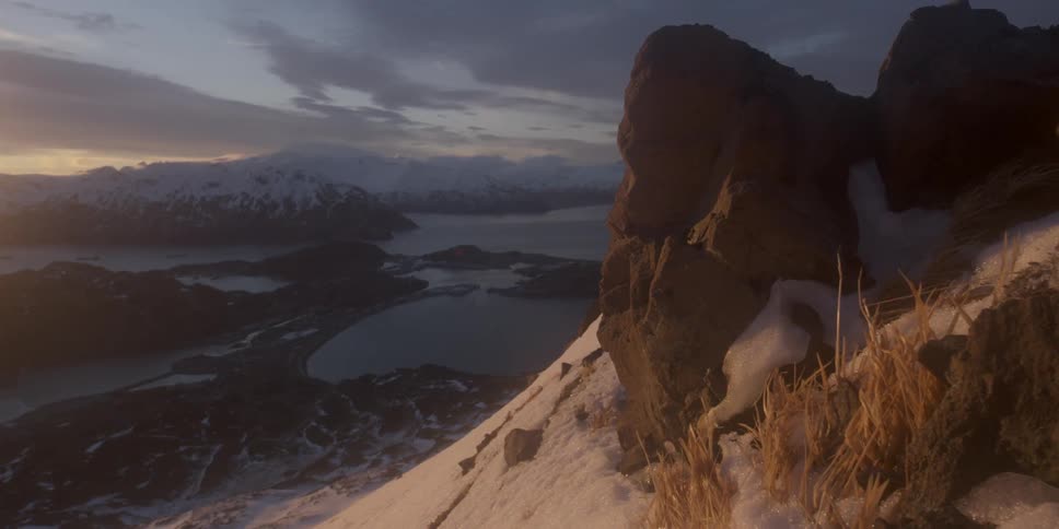 Lakes at the base of snowy mountains