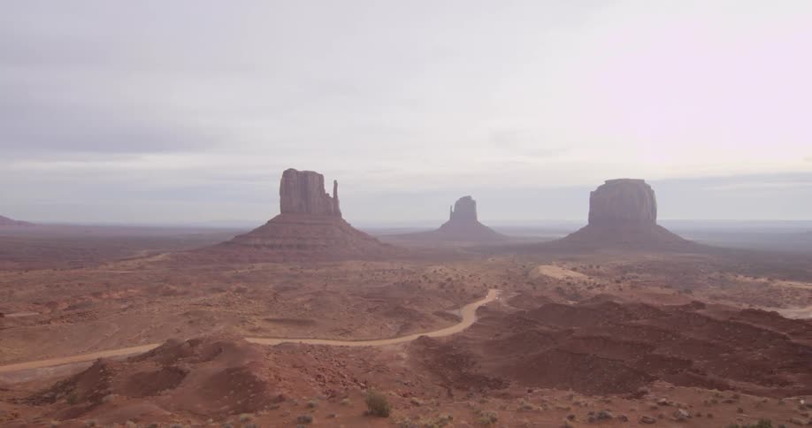 A view of desert plateaus on a hazy day