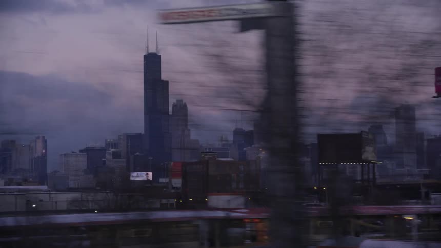 The city has a large dark tower in the middle