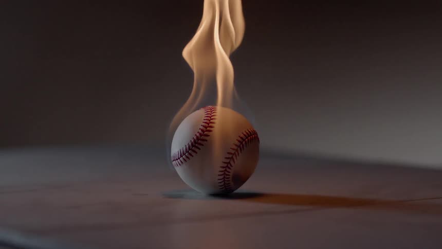 A baseball burns in an empty room