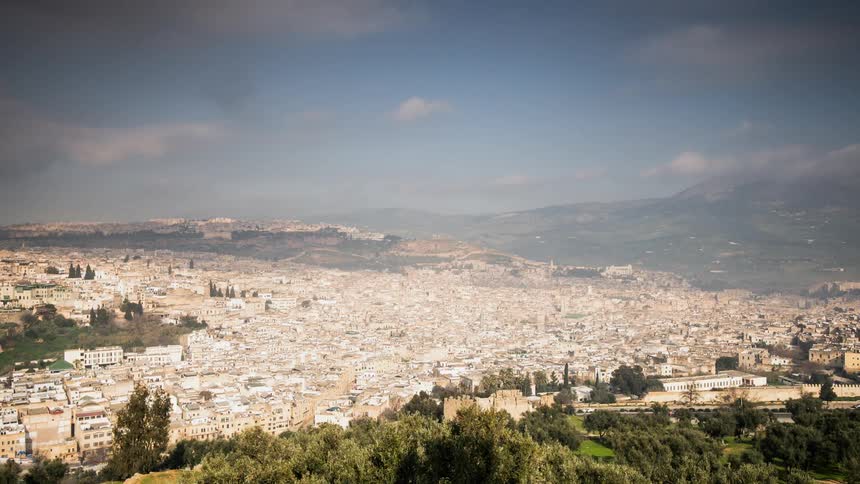 Clouds and shadow pass over a city in Morocco