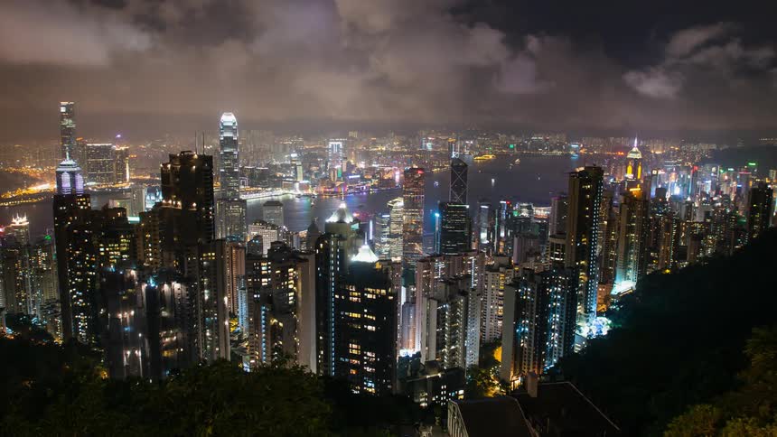 Time lapse of the city lights of Hong Kong at night