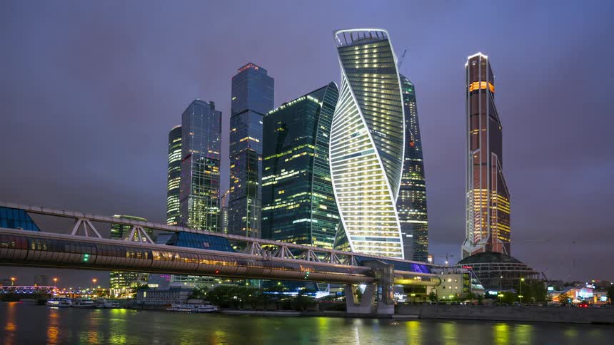 Moscow International Business Centre at sunset
