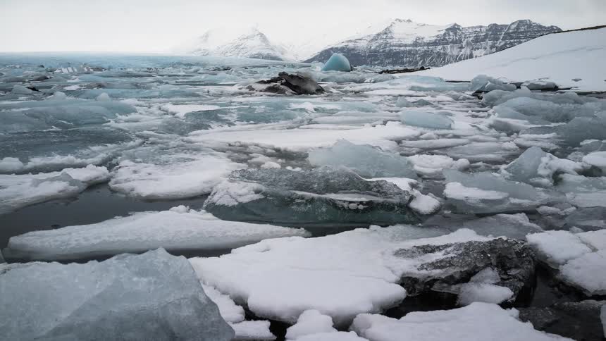 The current moves the blocks of ice floating on the surface