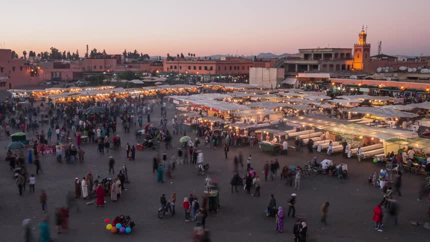 Time lapse of a busy open air market in Maghreb