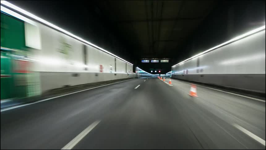 Time lapse of a car traveling through tunnels