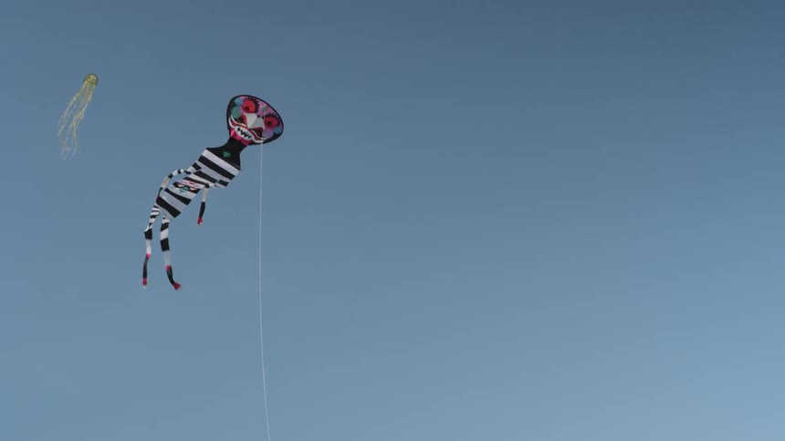 Large kites fly in the air
