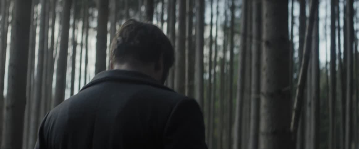 A man walks through the woods