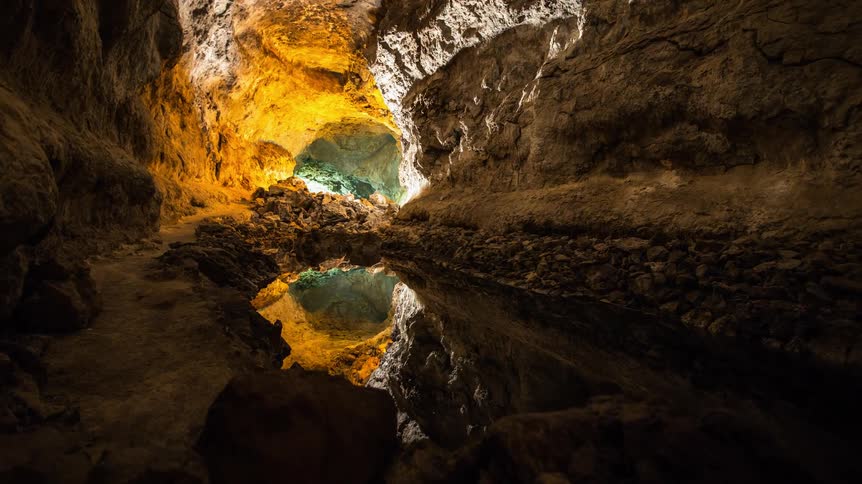 Water pools inside a cavern