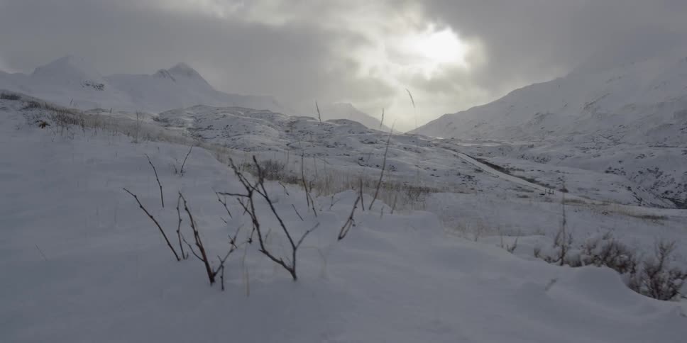 The hills are covered with deep snow