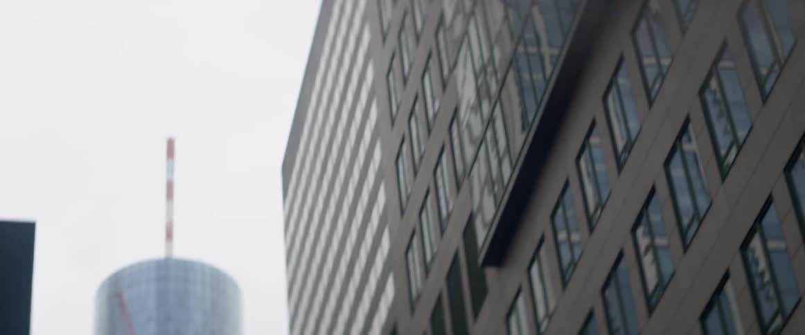 City buildings tower overhead