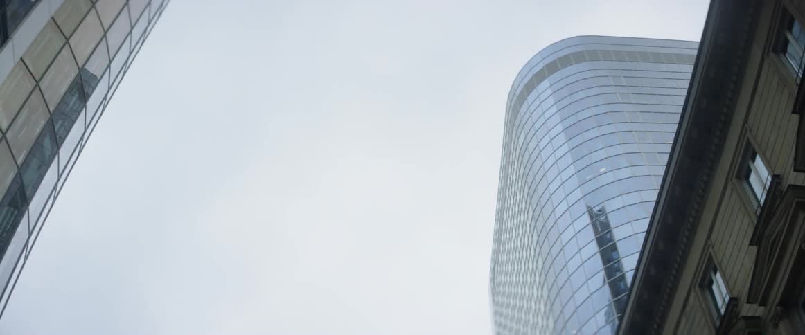 City buildings tower overhead