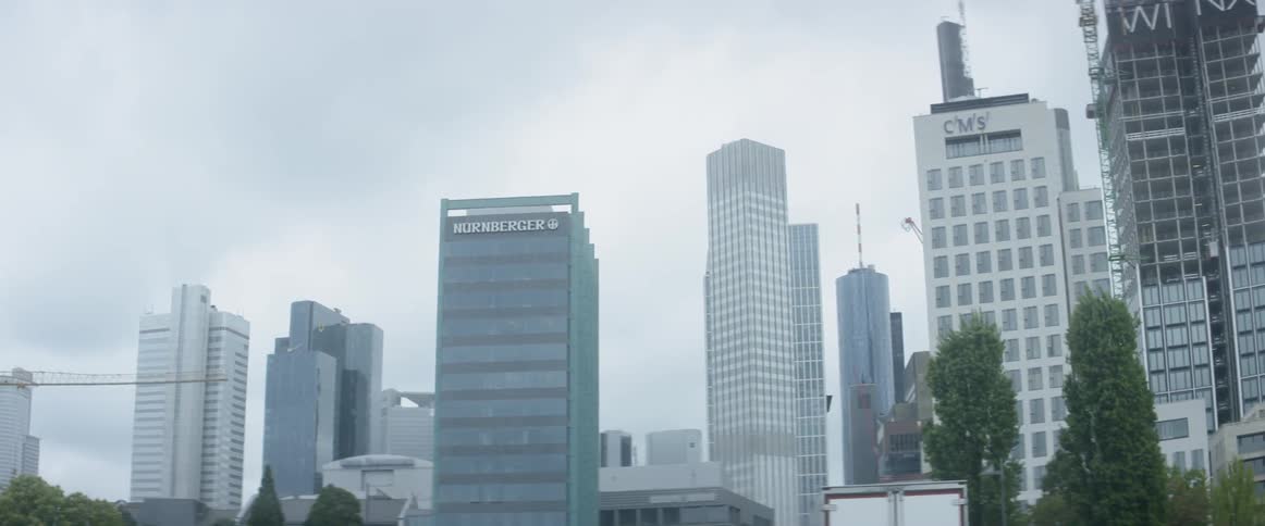The buildings in a city skyline