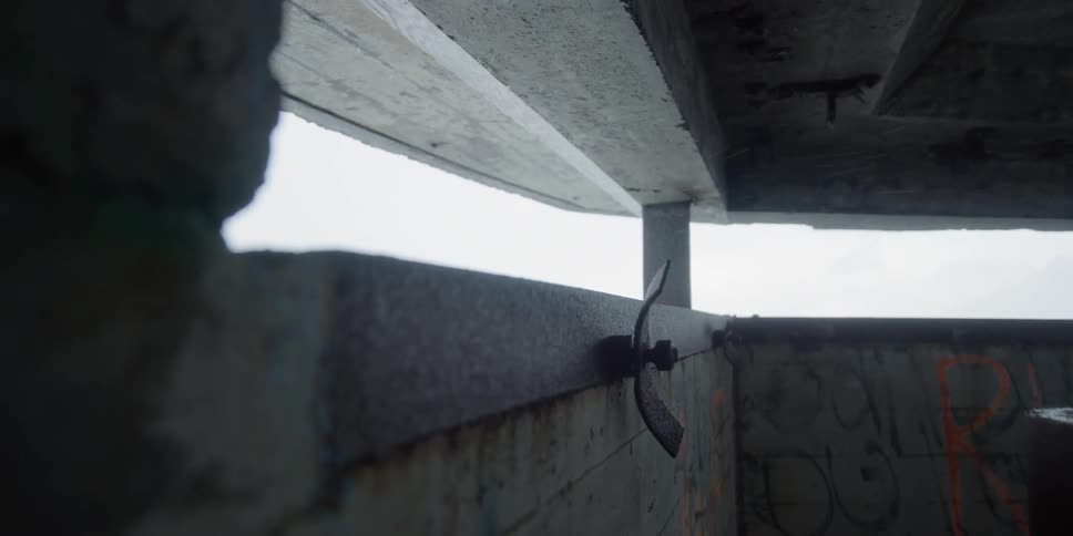 Snow blows into a concrete structure