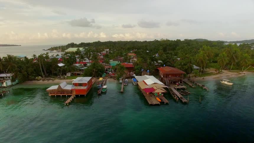 A small colorful beach town on Bocas del Toro island