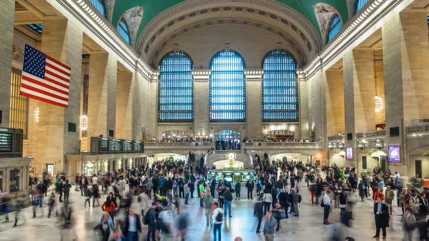 People walk through Grand Central station