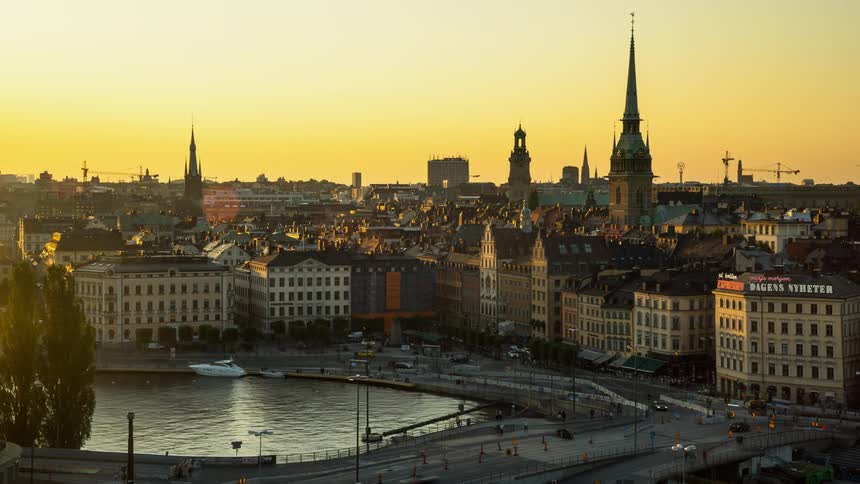 Scenic sunset view of Stockholm skyline