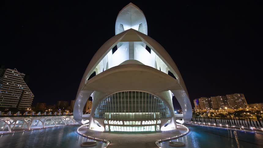 Water flows around a city building