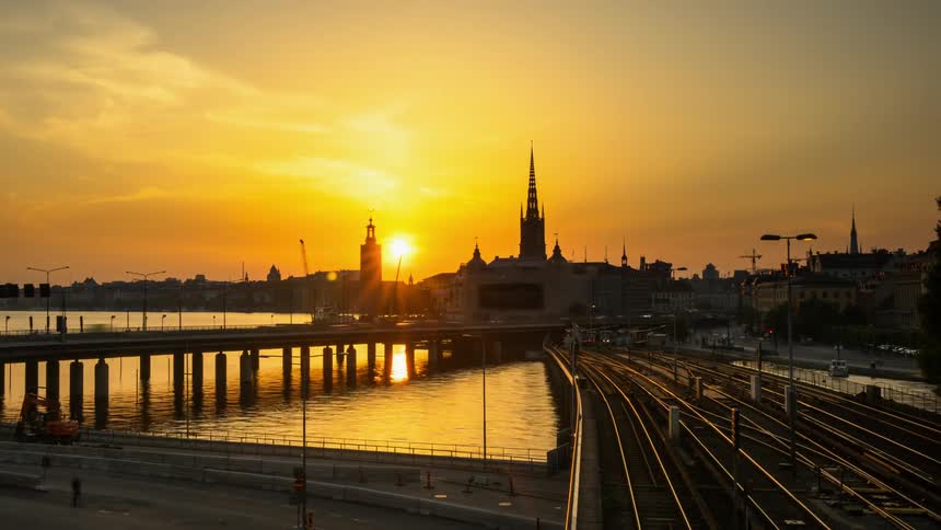 Sunset over Stockholm skyline