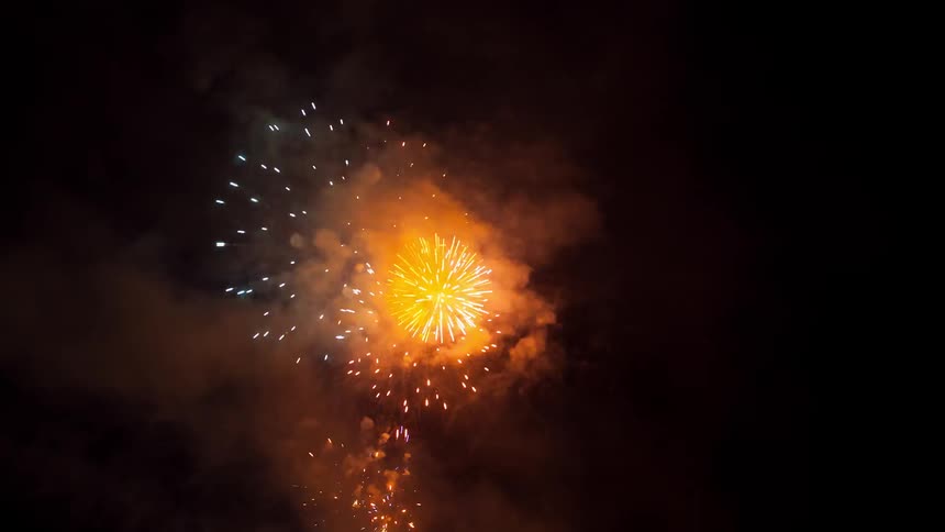 Fireworks go off in the night sky