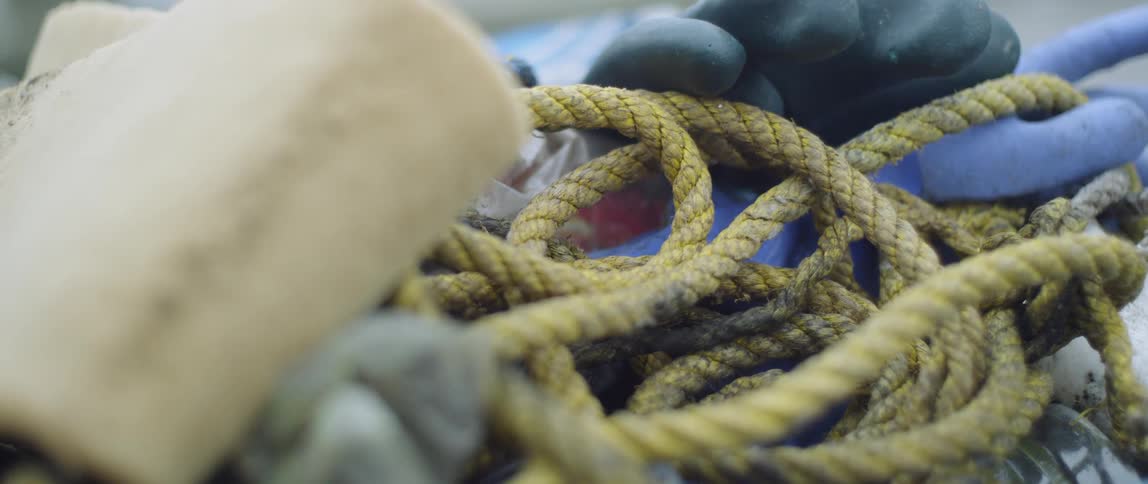 Ropes and gloves are thrown on each other