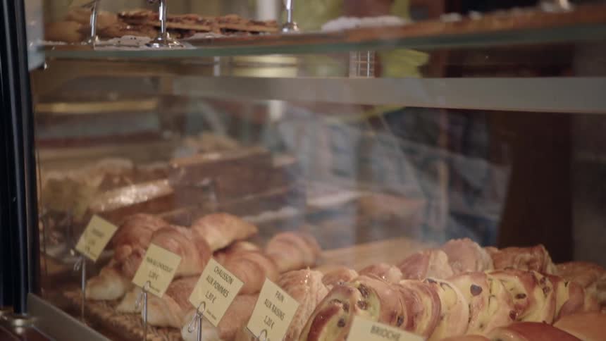 Pastries are for sale in a bakery