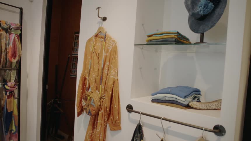 Clothing is on display in a boutique
