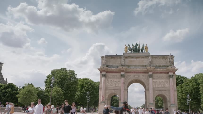 People walk in a city
