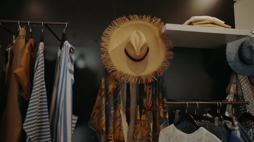 Clothes hang in a boutique