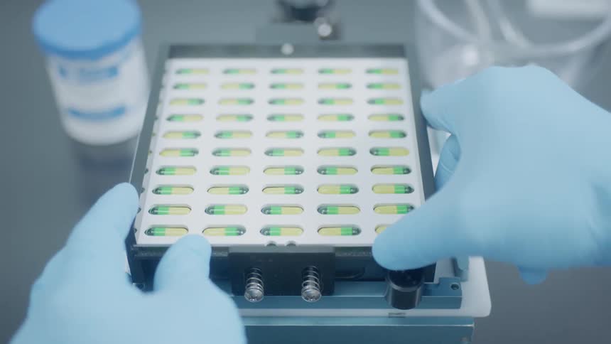 Person works with lab equipment