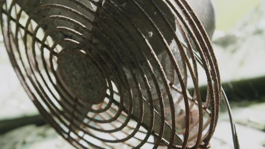 Rust covers a tabletop fan