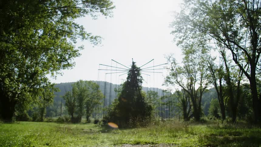 Metal structure near a grove of tree
