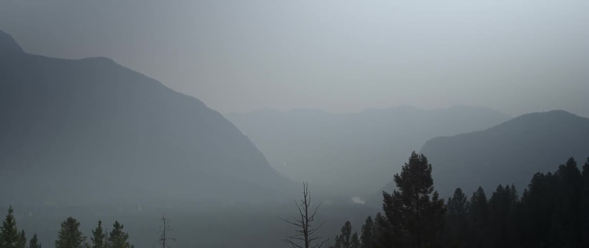 Hills and forest are covered in haze
